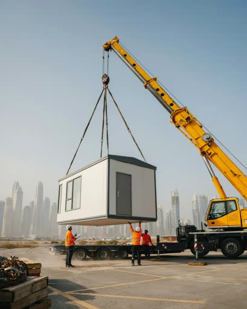 porta cabin shifting maintenance dubai - crane lifting cabin
